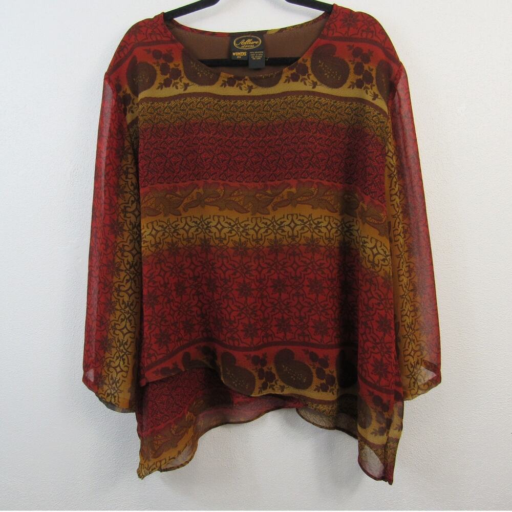 Allure 2X Red Brown Ombre Paisley Printed Top Funky Plus Size Cover Up